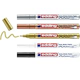 edding 751 Glanzlackmarker - schwarz, weiß, gold, silber, kupfer - 5er Set Lackmarker - Rundspitze 1-2 mm - Lackstift für Glas, Stein, Holz, Kunststoff und Papier - wasserfest, stark deckend