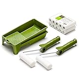 Colorus Lackierset 10 x Schaumwalze 11 cm fein gerade | 2 x Farbroller Bügel | 2 x Farbwanne | Malerset Lackierwalzen Lackierrolle Schaumstoff Rollen | Bügel Farbrollen Set klein| Lackwanne Set