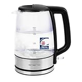 EMERIO Glas Wasserkocher mit 1.7 Liter Volumen | 2200 Watt | blaue LED Innenbeleuchtung | 360° Basis | bestes Borosilikatglas | Auto Off | Trockengeh- & Überhitzungsschutz | WK-130126