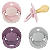 Baby-Nova Latex Baby Schnuller 4er-Set mit Kirschform – Für Babys von 0-24 Monate - Nuckel aus Naturkautschuk – BPA-frei – Made in Germany - Rosa & Grau