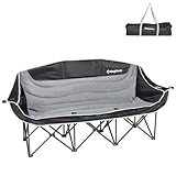 KingCamp Dreisitzer Campingstuhl faltbar bis 300kg bequem Camping Stuhl 3 Sitzer mit Becherhalter und Armlehne Übergröße Gartenstuhl für Camping Picknick Festival Fußball Konzert Outdoor,Schwarz