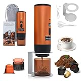 RoserRose Tragbare Kaffeemaschine, Reisekaffeemaschine, Drahtlos & Selbstwärmend - Mit 7800mAh Akku, USB-C Ladefunktion & 20-Bar-Presse, Kompatibel mit Nespresso/Dolce Gusto/Mahlkaffee (Orange)