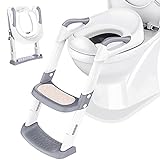 Töpfchen Toilettensitz Baby mit Treppe: Kinder WC Sitz Toilette Toilettentrainer für Kleinkinder Jungen und Mädchen - Höhenverstellbar und Klappbar Reise-Badezimmersitz mit Spritzschutz Griffe | Weiß