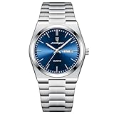 Poedagar Quarz Mann Armbanduhr wasserdicht Leuchtend Datum Woche Männer Mode Business Klassische Uhren Edelstahl Herrenuhr (Silver Blue)