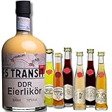 DDR Eierlikör + 6 Kleine Liköre (Mix) - Eierlikör nach DDR-Rezept + Likör: Weinbergpfirsich, Kirsche, Heidelbeere, Wildpflaume, Limoncello, Sanddorn + Gutschein Brennereiführung