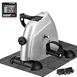 Minibike Heimtrainer Bewegungstrainer Pedaltrainer Trainingsgerät Fitnessgerät mit LCD-Monitor Einstellbarer Widerstand Fahrradtrainer Fitness-Fahrrad für Arm-und Beintrainer Zuhause Büro(Silber)