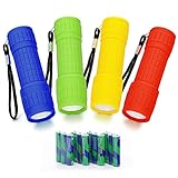 Yimorex Mini Taschenlampe LED 4 Stücke,COB-LED Mini Taschenlampe,Silikonbeschichtung LED Taschenlampe mit Schlüsselband,für Camping,Outdoor,Dringend,Grillen.(Mit 12 AAA Batterien)