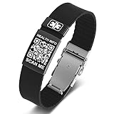 Theluckytag Medizinische Armbänder für Männer und Frauen mit QR-Code, medizinische Notfall-ID-Armbänder, Sport, Jungen, Mädchen, wasserdichtes Silikon-Armband, passend für Handgelenke bis zu 22,9 cm –