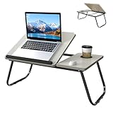 YRHome 64x33x28cm Laptoptisch Höhenverstellbar & Klappbar - Lapdesk mit Cup Slot, 5-Stufen Neigungsregelung & Doppelfläche - Betttisch, Notebooktisch für Sofa, Couch, Studium, Homeoffice (Warmweiß)
