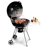 GUGY 57,1 cm Holzkohle-Kugelgrill, Porzellan-emaillierter Grill, für Outdoor-Kochen, Hinterhof, Versammlung, Party, Camping, BBQ-Grill mit Deckel, Aschesammler, Aufbewahrungsregale, Räder, 90,9 cm