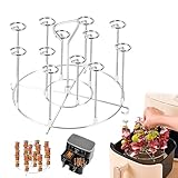 Airfryer Gitter mit 12 Stück Spießen, Rund Heißluftfritteusen Spießgestell Edelstahl Air Fryer Rack für Heißluftfritteuse Kebab Standgrill, Vertical Luftfritteusen Regal Kochen Rack für BBQ