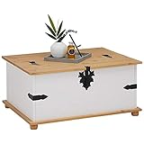 IDIMEX Mexico Möbel Truhentisch Tequila Couchtisch Truhe Wohnzimmertisch Beistelltisch im Mexiko Stil mit 5 Schubladen in weiß/braun