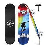 BELEEV Skateboard 31x8 Zoll Komplette Cruiser für Kinder Jugendliche Erwachsene, 7-Lagiger Kanadischer Ahorn Double Kick Deck Concave mit All-in-one Skate T-Tool für Anfänger (Nebulae)