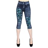 3/4 Hose Damen Sommer Jeans Weite Beine - Freizeithose Damen Lang Mit Taschen Sommerjeans Bedruckte Röhrenjeans Slim Fit Damenjeans Lässige Trousers High Waist Leggings Casual Pants-Caprijeans