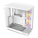 NZXT H6 Flow RGB | CC-H61FW-R1 | Kompaktes Mid-Tower Gehäuse mit zwei Kammern | Inklusive 3 x 120 mm-Lüfter RGB | Glaspaneele mit Panoramablick | Hochleistungs-Airflow-Panels | Weiß