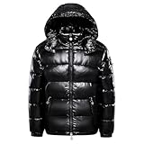 Puffer Jacket, Glänzende Daunenjacke Herren Damen Warme Parka Mantel Mit Kapuze Winter Schnee Unten Dicke Jacken Metall Glänzende Winterjacke Schwarz Langarm Wintermantel Mit Reißverschluss