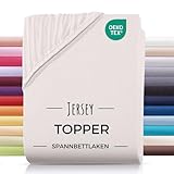 CARPE SONNO Topper Spannbettlaken 180x200 [100% Baumwolle & Oeko-TEX 100] Jersey Spannbettlaken Topper Bezug 180x200 [bis 10 cm Höhe] Bettlaken Topperbezug 180x200cm Spannbetttuch 180x200cm - Natur