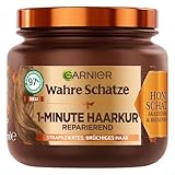 Garnier Wahre Schätze Reparierende 1-Minute Haarkur für brüchiges und strapaziertes Haar, Mit Akazienhonig und Bienenwachs für weniger Spliss und Haarbruch, 1 x 340 ml