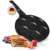 endusor Pancake Pfanne Spiegeleipfanne - Ø26cm mit [PowerShield]-Beschichtung | Induktion Ceran Gas Elektro | 7x mini Form Maker Eierpfanne für Pancakes Spiegelei Liwanzen Poffertjes