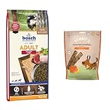 Bundle: Bosch HPC Adult mit Lamm & Reis | Hundetrockenfutter für ausgewachsene Hunde Aller Rassen | 1 x 15 kg + Sammy´s Gourmetstreifen | Hühnchen & Ente | Fleischiger Snack für Hunde | 6 x 180 g