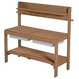 roba Kinder Outdoor Gartenküche Fun - Holz Matschküche mit Abnehmbarer Abdeckung - 2 Kunststoff-Wannen & Ablage - Wetterfester Arbeitstisch/Spielküche für draußen - Teak, 1 Stück (1er Pack)