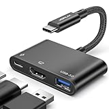 JSAUX USB C auf HDMI Adapter, Digital AV Multiport Hub mit 4K HDMI, USB 3.0 Anschluss, 100W Type-C PD Kompatibel mit iPhone 15 Pro Max/15 Pro，Apple MacBook, iPad,Dell,Surface,Steam Deck-Schwarz