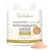 Cellufine® AminoFem® Aminosäuren Drink - Sunny OrangeKiss - 400 g veganes Pulver mit 8 essentiellen Aminosäuren nach Prof. Dr. Lucà- Moretti für optimierte Eiweißversorgung, komplex hochdosiert EAA