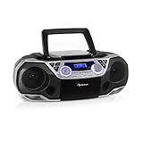 auna Roadie 2K Stereo Boombox, Radio mit DAB+ / UKW, CD-Player, CD-R/CD-RW/CD-MP3, Kassettenradio, tragbar, USB-Port, MP3 / WMA, Bluetooth 5.0, AUX-Eingang, Netz- und Batterie-Betrieb, Silber