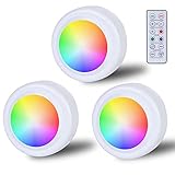 LED RGB Spots Batteriebetrieben mit Fernbedienung, 16 Farbwechsel Schrankbeleuchtung Dimmbar Vitrinenbeleuchtung Kabellos LED Touch Lampe Timer und Memoryfunktion LED Spot Batterie zum Klebepads