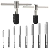 10 Stück Gewindebohrer Set Verstellbarer, Tap Wrench Set, mit M3 M4 M5 M6 M7 M8 M10 M12 HSS Gewindefräsen and 2 T Griff Windeisen Ratsche, Handgewindebohrer Satz, Gewindeschneidsatz