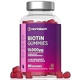 Biotin Gummibärchen 10.000μg | Reines Botin für Haut Haare Nägel | Haarvitamine mit 5000μg Biotin Vitamine pro Gummi | 90 Vegane Gummies | Erdbeergeschmack | by Horbaach