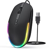 seenda Maus mit Kabel, PC Computermaus mit Kabel, 1600 DPI USB Maus Kabelgebunden für Laptop/PC/Computer/Mac, Schwarz