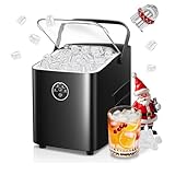 FOHERE Eiswürfelmaschine 14kg 24 Stunden, Eiswürfel in 5 Min, 2 Größen von Bullet Ice, Selbstreinigender Eiswürfelbereiter mit Griff, Eisschaufel u. Korb, Ice Maker für Party Büro RV (Tiefschwarz)