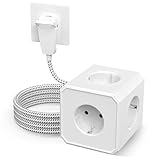 Steckdosenwürfel, Steckdosenleiste, Mehrfachsteckdose, Steckerleiste, 5 Fach Power Strip, Mehrfachsteckdosen mit Flachstecker - 2.5M Kabel - Weiß