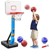 Hot Bee Kinder Basketballkorb mit Stander,Verstellbarer Kinderkorb für Outdoor und Indoor,Basketball Hoop für Zimmer Toys,Basketball und Aufblasbare Pumpe,Spielzeug für Kinder ab 3, 4, 5 Jahren