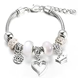 LuLiyLdJ Damen Armband Edelstahl Gliederarmband mit Perlen und Kristall Anhänger bettelarmband anhänger