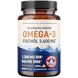 Dreifach Starkes Omega-3 Fischöl 3600 mg | EPA & DHA | Über 2100 mg Omega-3 Fettsäuren | 1300 mg EPA + 860 mg DHA | Essenzielle Fettsäuren | Premium Wildgefangenes & Aufstoßfreies Fischöl | 120 Ct