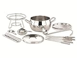 APS Fondue- und Feuerzangenbowle Set, Zuckerzange, Feuerzange, Fondue-Topf, Edelstahldeckel, hochglanzpoliert, Gestell, verchromt, Schöpfkelle, für ca. 2,2 Liter Flüssigkeit, Ø22 cm, 23 cm Höhe