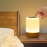 Görvitor LED Nachttischlampe Touch Dimmbar, Tischlampe Kabellos mit 8 Farben und 3 Modi, Holzmaserung Nachtlicht Batterie USB-Aufladung mit Timer für Schlafzimmer Wohnzimmer (Walnussfarbe)