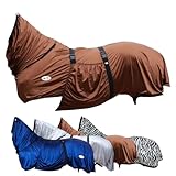 RL24 - Ekzemerdecke mit Halsteil & Bauchlatz – Fliegendecke zum Schutz vor Insekten – feinmaschiges Gewebe, doppelter Frontverschluss & Beinschnüre – Outdoor-Pferdedecke in Hellbraun – 145cm