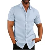 Hemd Herren Einfarbig Hawaiihemd Casual Revers Hemdbluse Locker Sommer Shirt Leichte Kurze Ärmel Trachtenhemd Dünne Oberteile Atmungsaktiv Sommerhemd Klassisch All-Match Top Freizeithemden