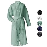heimtexland ® Bademantel Waffelpique Reisebademantel Saunamantel 100% Baumwolle Oekotex leicht schnelltrocknend hautfreundlich für Damen und Herren Typ881 Mint L
