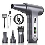 Elektrische Staubgebläse mit HD-Display - Electric Air Duster 200000 RPM mit LED-Licht, Mini-Gebläse mit Akku, Druckluftspray PC Reinigung, Luftgebläse für Tastatur, Haus, Outdoor, Auto, W06, Silber