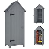 Outsunny Gartenschrank Holz Gerätehaus Gartenhaus Geräteschuppen Geräteschrank Holzhütte Giebeldach Bitumenpappe Grau 77,5 x 54,2 x 179,5 cm
