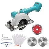 Bürstenlose Mini Kreissäge, Handkreissäge für Makita 18V Li-Ion Akku mit 3 Sägeblättern, 1800W Kupfermotor 0-45° Fase/40mm Tiefe, Professional Mini Akku Kreissäge Ideal für Schneiden Holz-(ohne Akku)