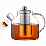 Teekanne aus Glas mit Sieb - 1300 ml Fassungsvermögen - Wasser Krug mit 1,3 Liter - Teekanne mit Siebeinsatz - Deckel und Edelstahl Sieb abnehmbar