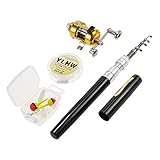 Lixada Mini Angel Reel Combo Kit, Pen Angelrute + Fishing Wheel + Angelschnur + Weiche Köder + Hooks