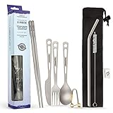 Titan Utility-Besteck Set Stark Ultraleicht, Gesund & Umweltfreundlich 3/4/5-teilig Essstäbchen Messer Gabel Löffel Stroh Set für den Heimgebrauch/Reisen/Camping Besteck-Set im praktischen (5 Piece)