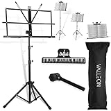 VALLEON® Notenständer [klappbar & stabil] - höhenverstellbares Notenpult mit Stativ und Tisch-Halter für Kinder & Erwachsene [68-132 cm] - All-in-One Set inkl. Tasche und Noten-Clip, schwarz
