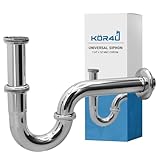 kör4u Universal Siphon für Waschbecken, Abflussgarnitur mit Geruchsverschluss inkl. Dichtungen, Röhrensiphon, Ablaufgarnitur, Chrom, 1 1/4 Zoll x 32mm